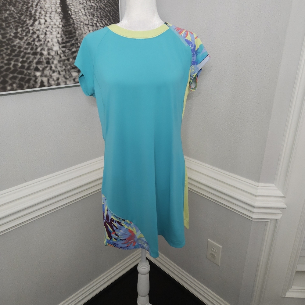 Title Nine Blue Green Colorblock Tropical Print Athletic Mini Dress Womens sz L - Picture 4 of 10